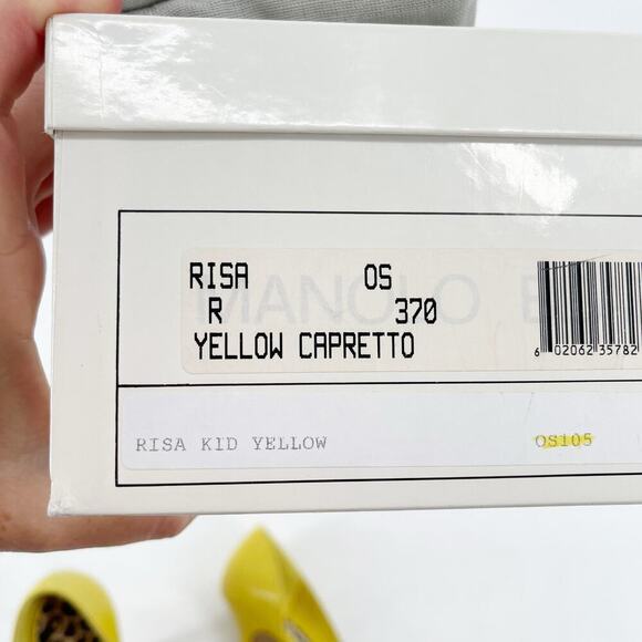 Manolo Blahnik Retro Yellow Risa Leather Peep Toe D'Orsay Heels size IT 37 - Picture 13 of 13